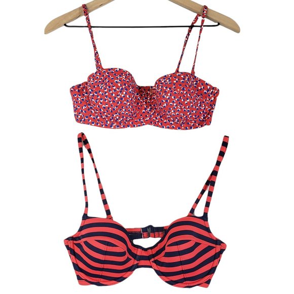 J. Crew Other - J. Crew Underwire Structured Bikini Tops Nautical Beach Red Blue Swim Top sz 32C